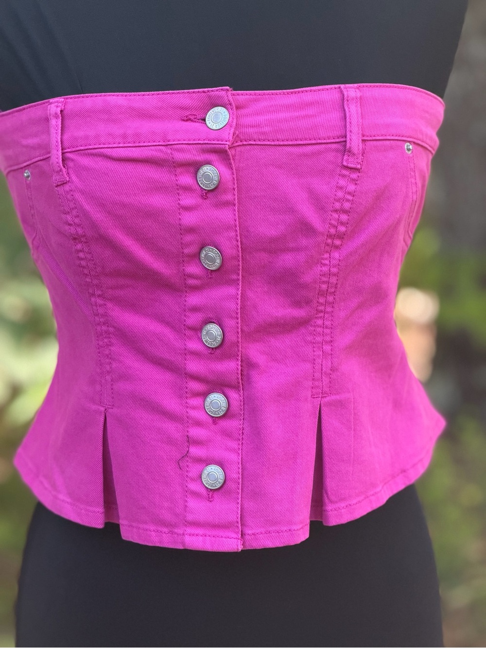 Forever 21 Fuchsia Strapless denim Tube Top with Peplum Hem